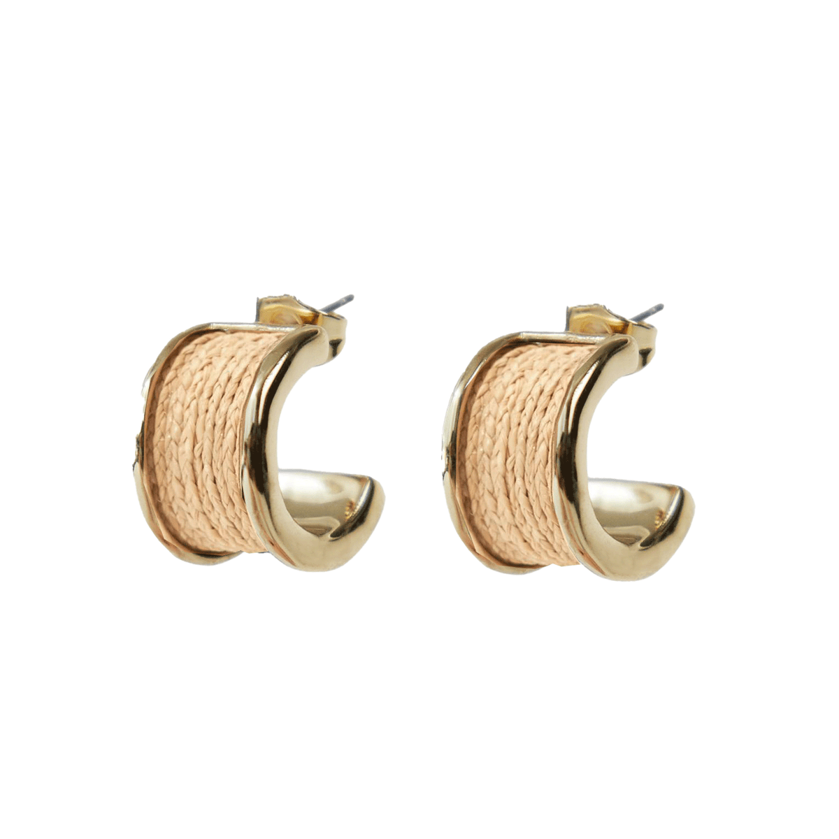 Gold hoop earrings on a white background