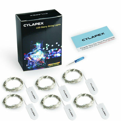 CYLAPEX LED string lights set with packaging and tools on a white background