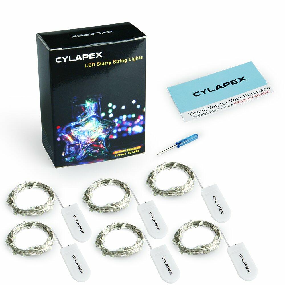 CYLAPEX LED string lights set with packaging and tools on a white background