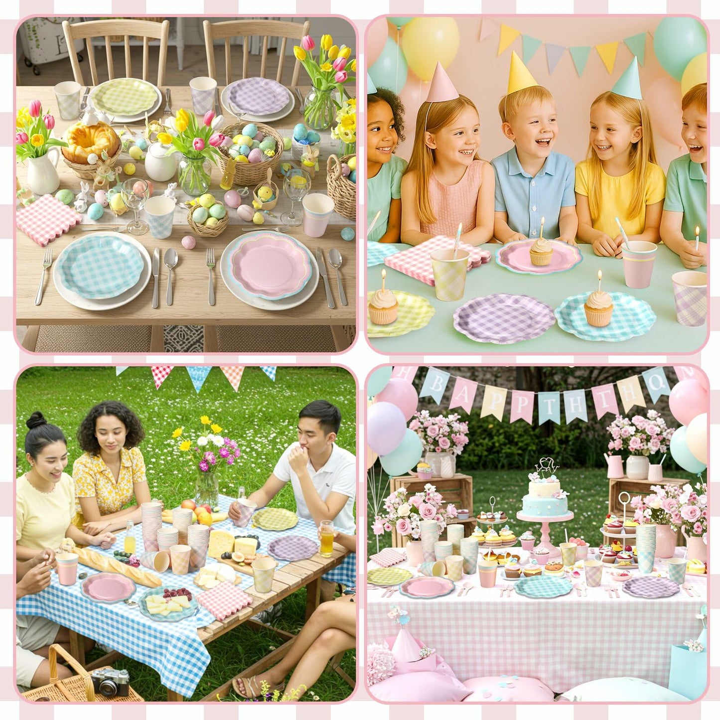 Gingham Party Tableware, 216 Pc