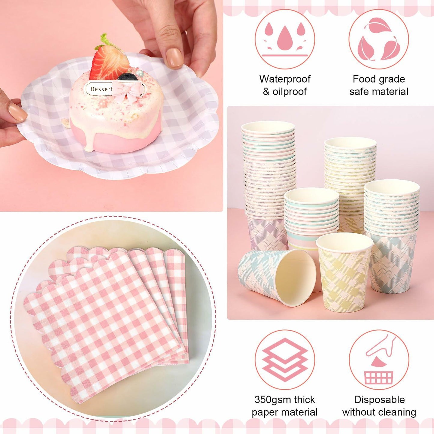 Gingham Party Tableware, 216 Pc