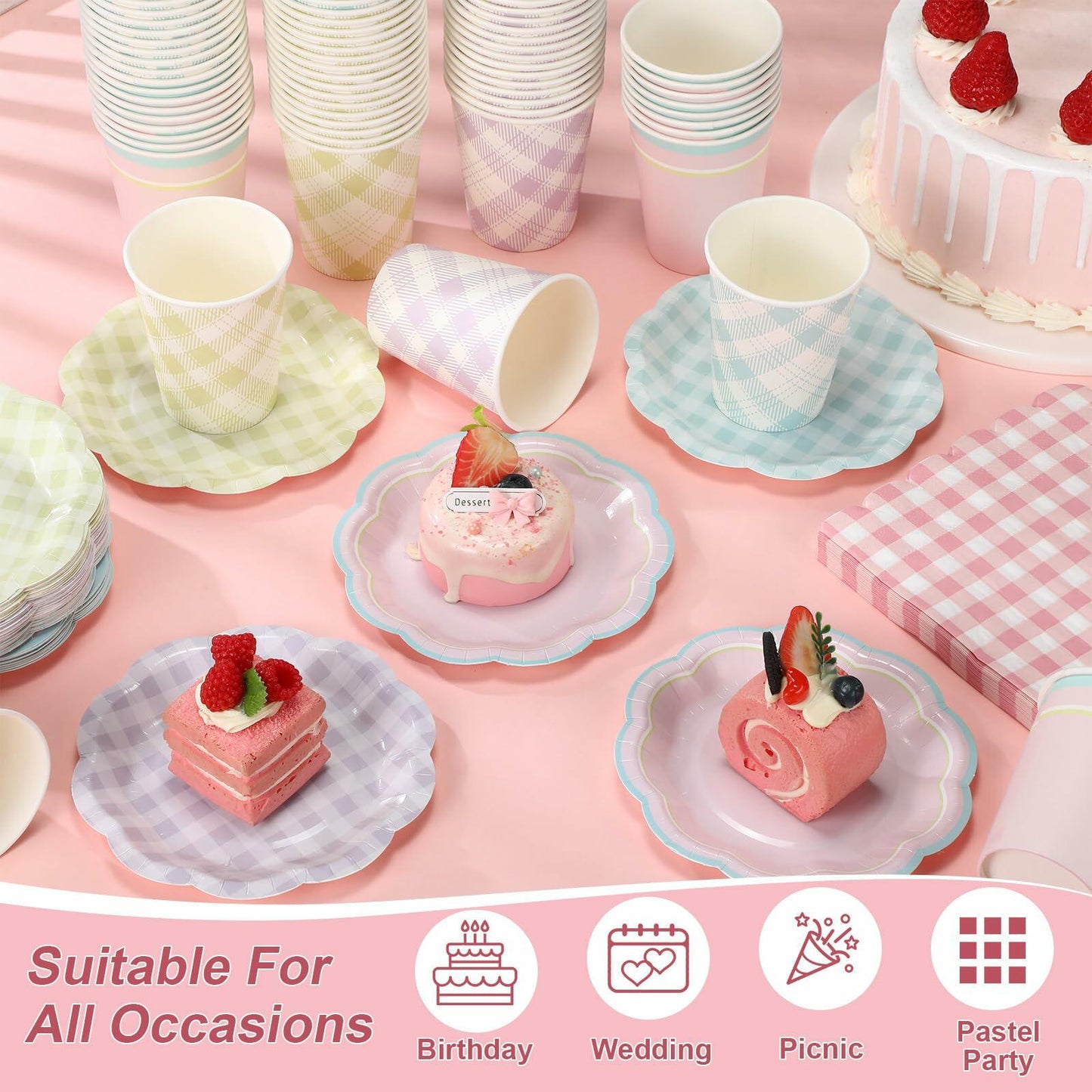 Gingham Party Tableware, 216 Pc