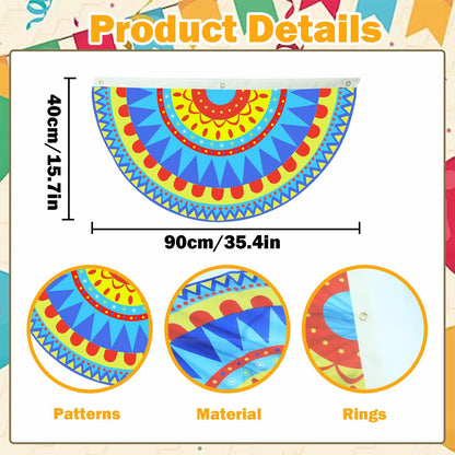 Fiesta decorations centerpiece featuring a colorful rainbow design with patterns, measuring 40cm by 90cm.