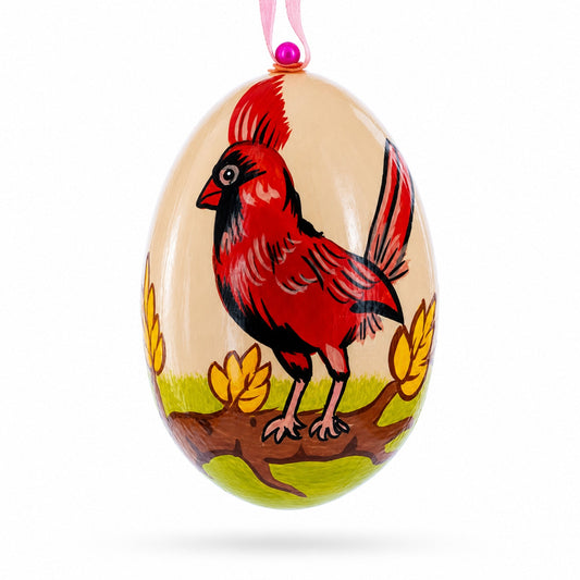 Cardinal Bird in Autumn Wooden Christmas Ornament 3 Inches