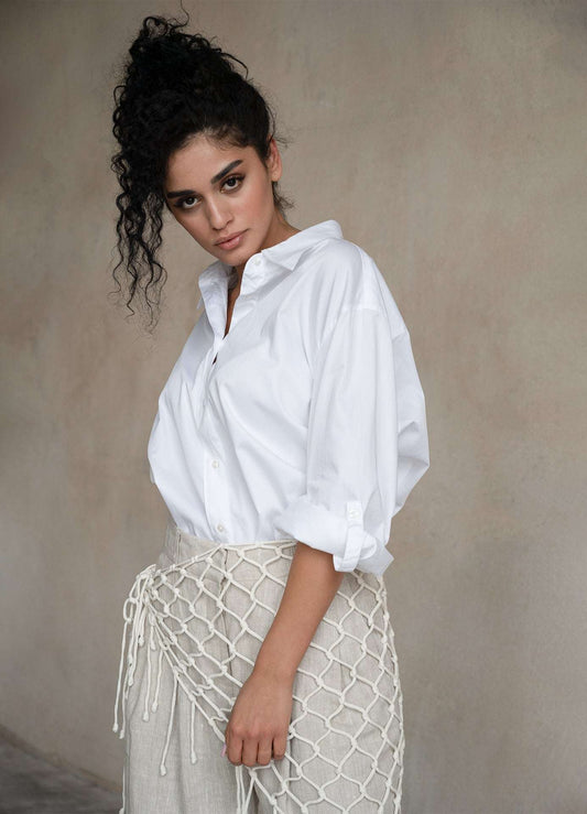 Terza Oversized Rolling-up White Cotton Shirt