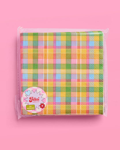 Summer Camp Gingham Plaid Paper Cocktail Napkins, 24 Count, 3-Ply