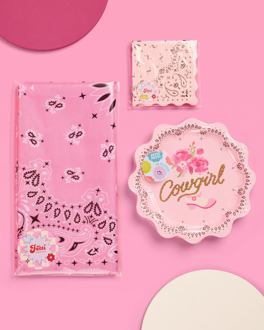Cowgirl Trio Party Kit - Coordinating Tablecloth, Napkins, Plates