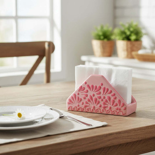 Pink Talavera Napkin Holder | Floral Glazed Design
