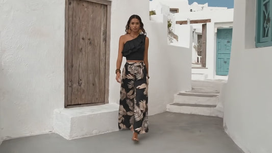 Honey Ruffled Sleeveless Top and Printed Pants Set