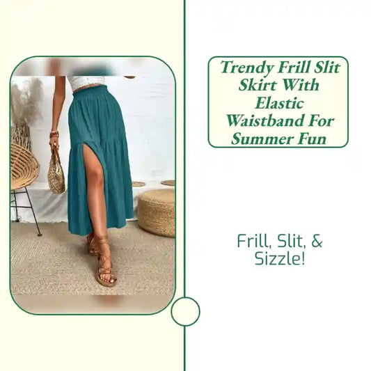 Trendy Frill Slit Skirt with Elastic Waistband for Summer Fun by@Outfy