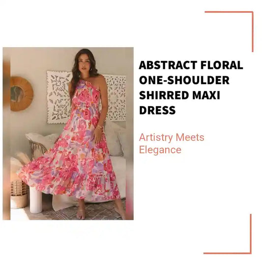 Abstract Floral One-Shoulder Shirred Maxi Dress by@Outfy