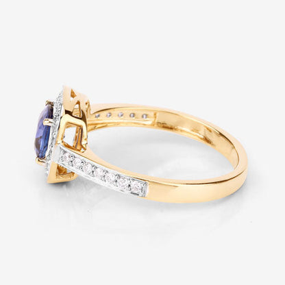 Blue Sapphire and White Diamond 18K Yellow Gold Ring, 1.31 Carat