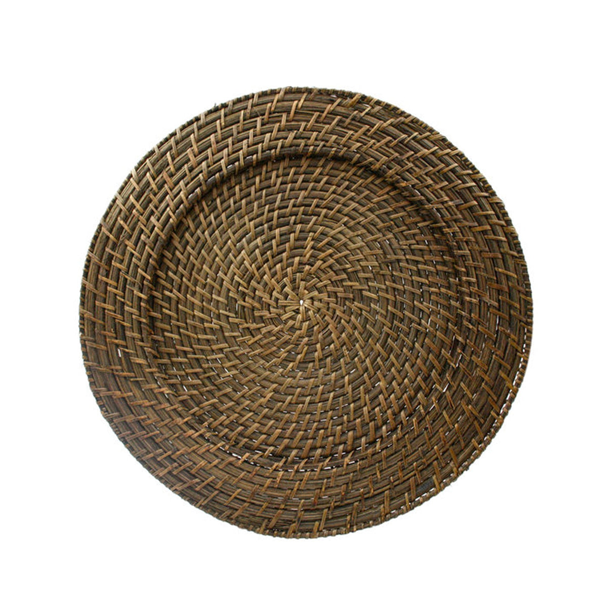 Round woven placemat on a white background