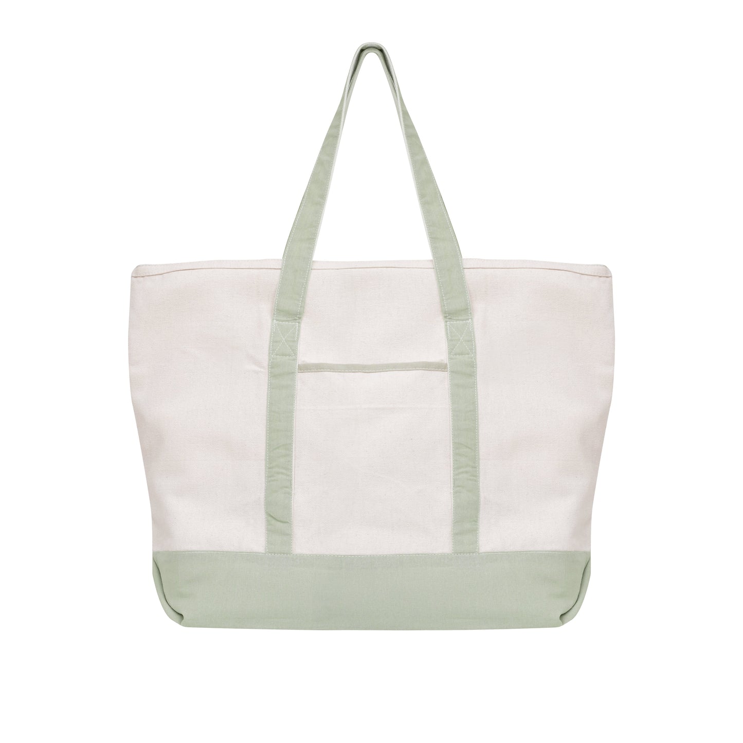 White tote bag with green accents on a white background