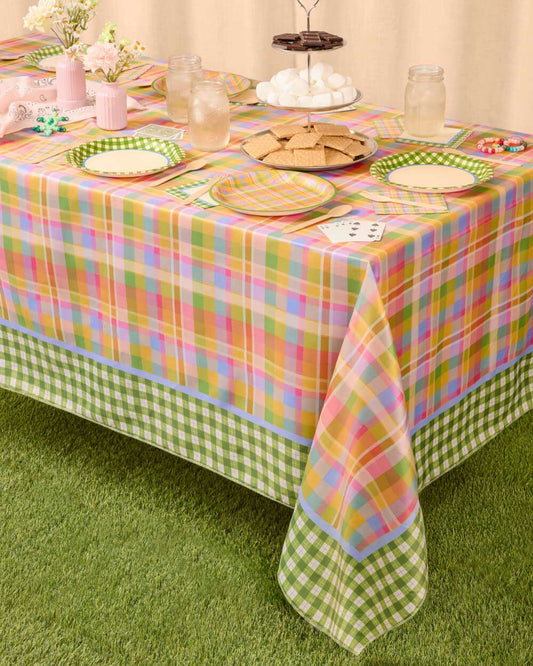 Polyester Tablecloth, 54x108 Rainbow Plaid Gingham Print Table Cover