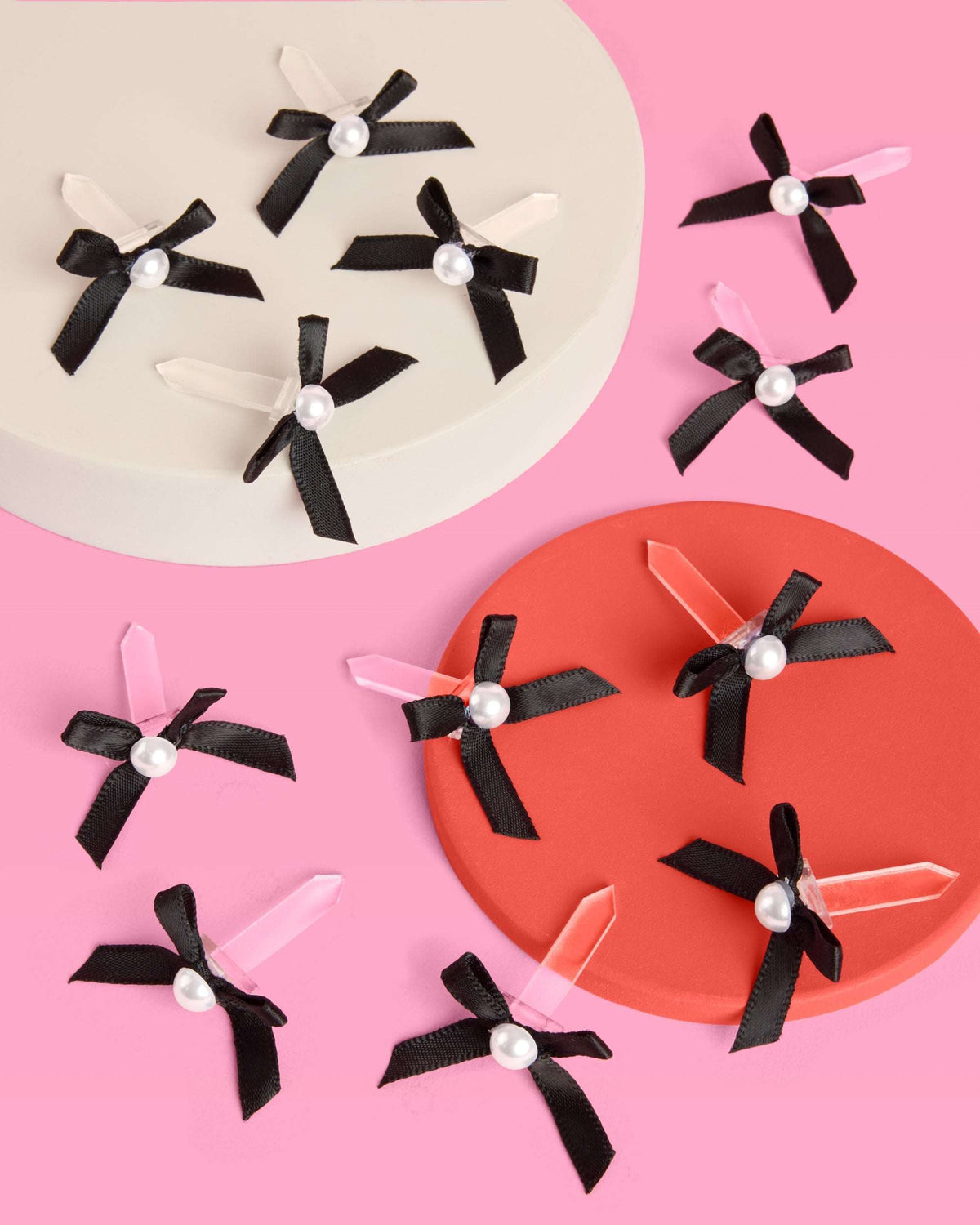 Little Black Bow Cake Toppers - 12 Black + Pearl Cake Toppers