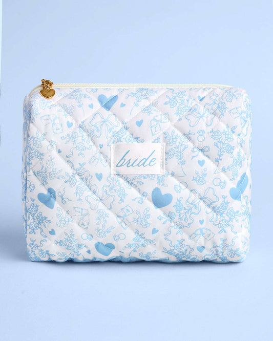 Something Blue Bag - Quilted Cosmetic Bag - Bridal Party Gifts