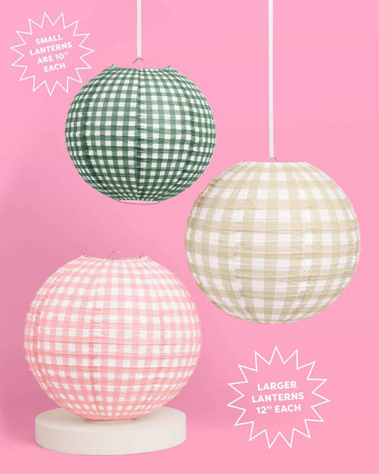 Gingham Camp Lantern Set - 6 Paper Lanterns for Parties