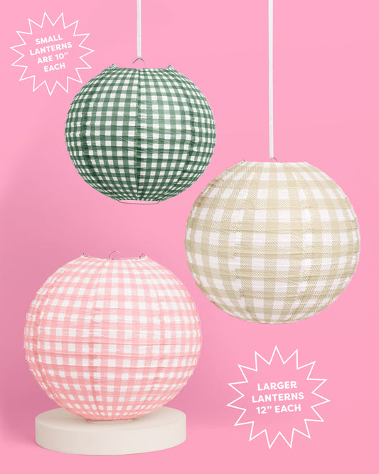 Gingham Camp Lantern Set - 6 Paper Lanterns for Parties