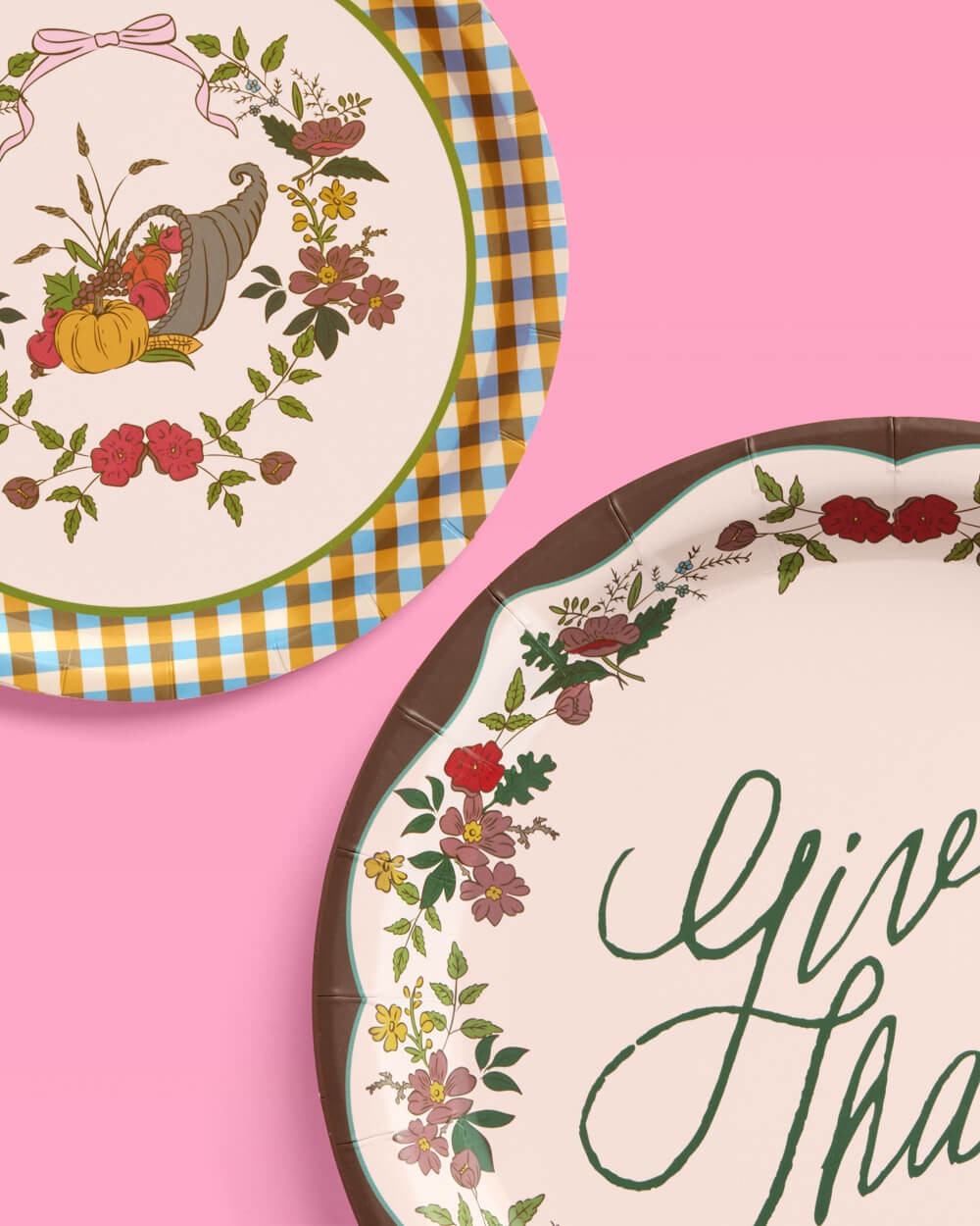 Thanksgiving Harvest Paper Plates, 32 Count, Gingham Floral Design