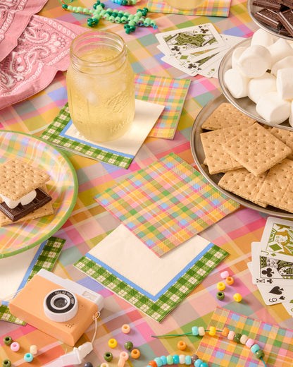 Summer Camp Gingham Plaid Paper Cocktail Napkins, 24 Count, 3-Ply