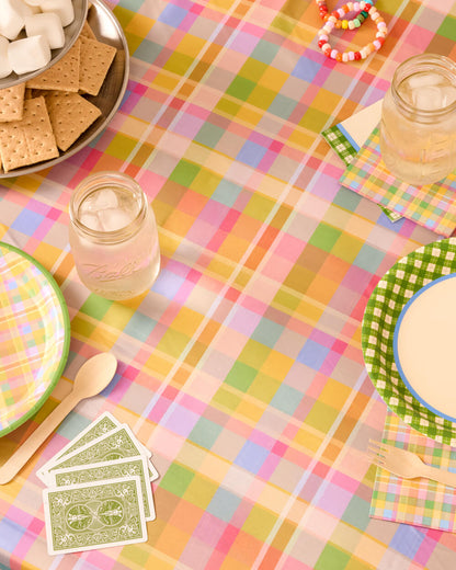 Polyester Tablecloth, 54x108 Rainbow Plaid Gingham Print Table Cover