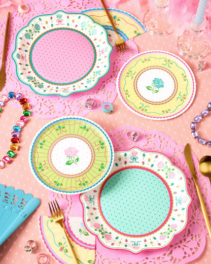 Tea Party Tableware Set with Paper Plates, Napkins, Cups and Saucers