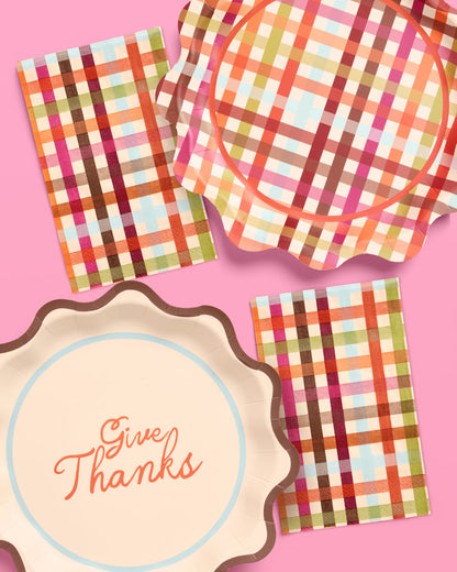 Fall Harvest Plaid Paper Napkins, 25 Count, 6 x 4 Inches