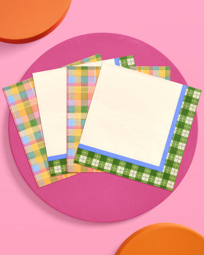 Summer Camp Gingham Plaid Paper Cocktail Napkins, 24 Count, 3-Ply
