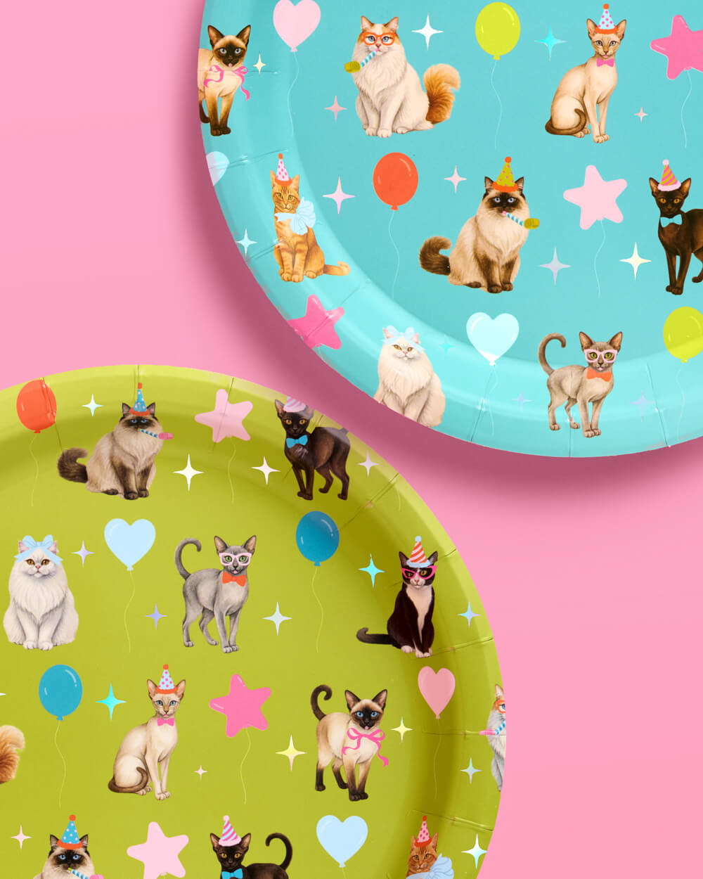 Cat Birthday Bundle - Banner, Napkins, Plates + Party Hats
