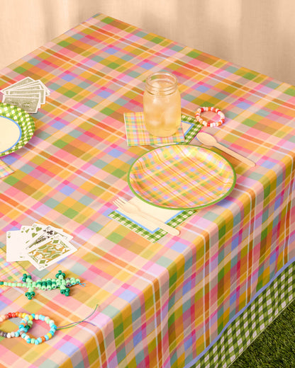 Polyester Tablecloth, 54x108 Rainbow Plaid Gingham Print Table Cover