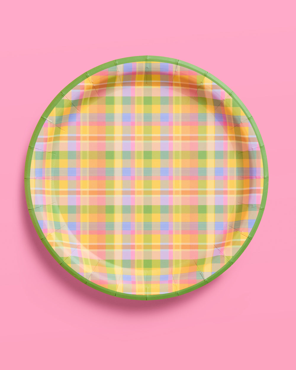 Summer Camp Gingham and Plaid Round Paper Plates, 24 Count, 9 Inch