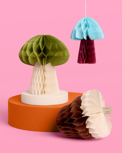 Mushroom and Acorn Tissue Paper Accordion Party Decorations, 6 Count