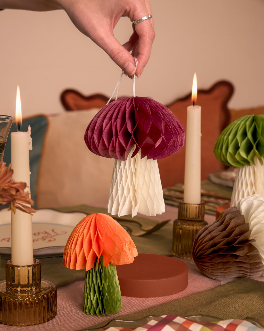 Mushroom and Acorn Tissue Paper Accordion Party Decorations, 6 Count