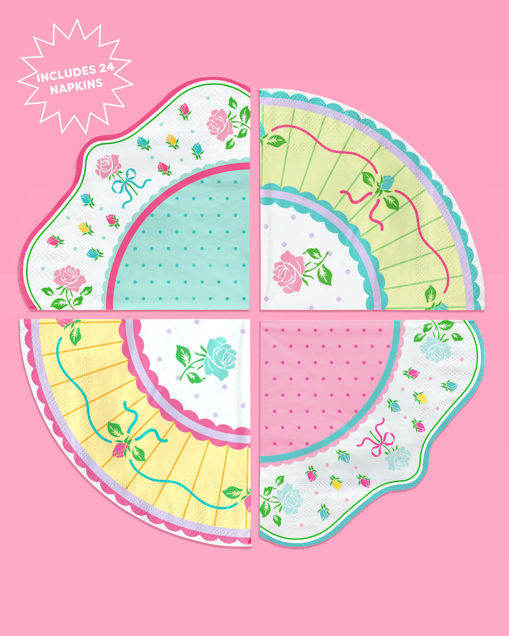 Tea Party Tableware Set with Paper Plates, Napkins, Cups and Saucers