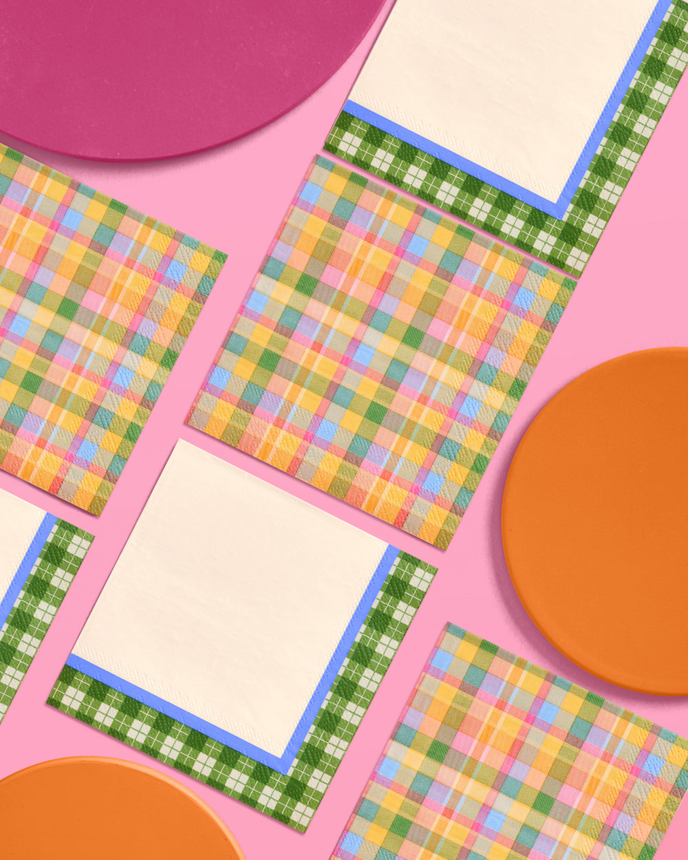 Summer Camp Gingham Plaid Paper Cocktail Napkins, 24 Count, 3-Ply