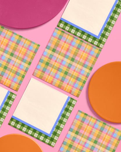 Summer Camp Gingham Plaid Paper Cocktail Napkins, 24 Count, 3-Ply