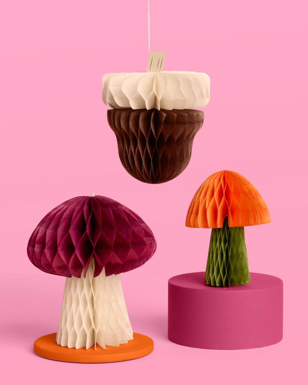 Mushroom and Acorn Tissue Paper Accordion Party Decorations, 6 Count