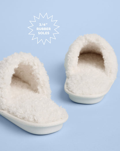 Bride Cream Faux Fur Slippers with Blue Embroidery