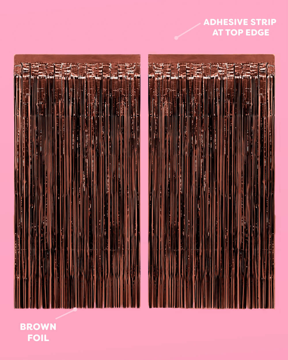Brown foil strip with adhesive strip at top edge on a pink background