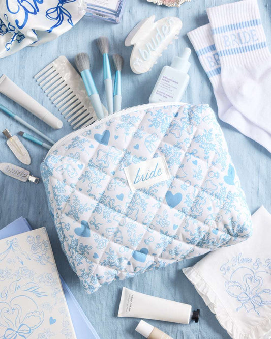 Something Blue Bag - Quilted Cosmetic Bag - Bridal Party Gifts
