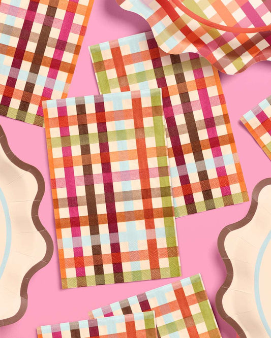 Fall Harvest Plaid Paper Napkins, 25 Count, 6 x 4 Inches