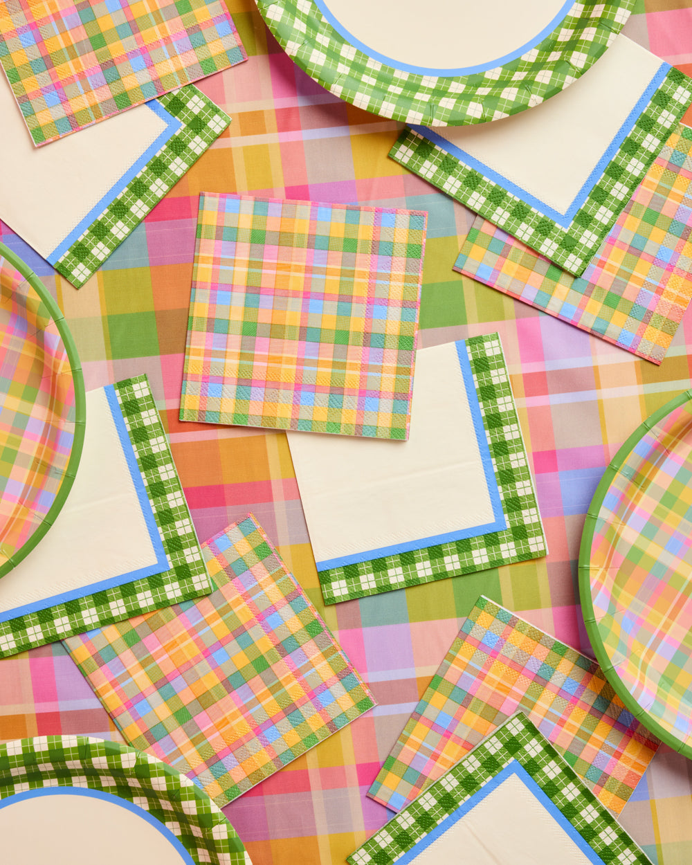Summer Camp Gingham Plaid Paper Cocktail Napkins, 24 Count, 3-Ply