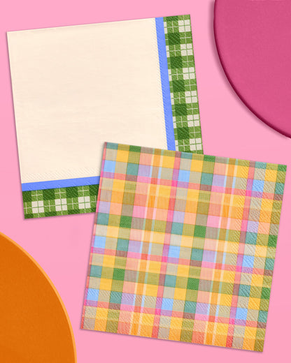Summer Camp Gingham Plaid Paper Cocktail Napkins, 24 Count, 3-Ply