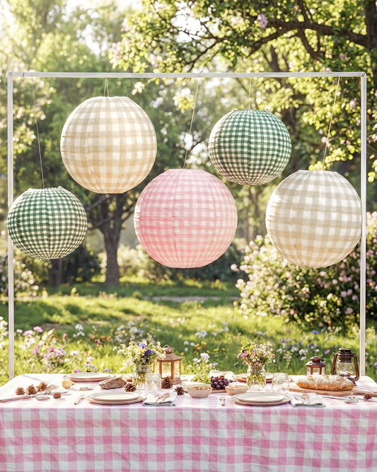 Gingham Camp Lantern Set - 6 Paper Lanterns for Parties
