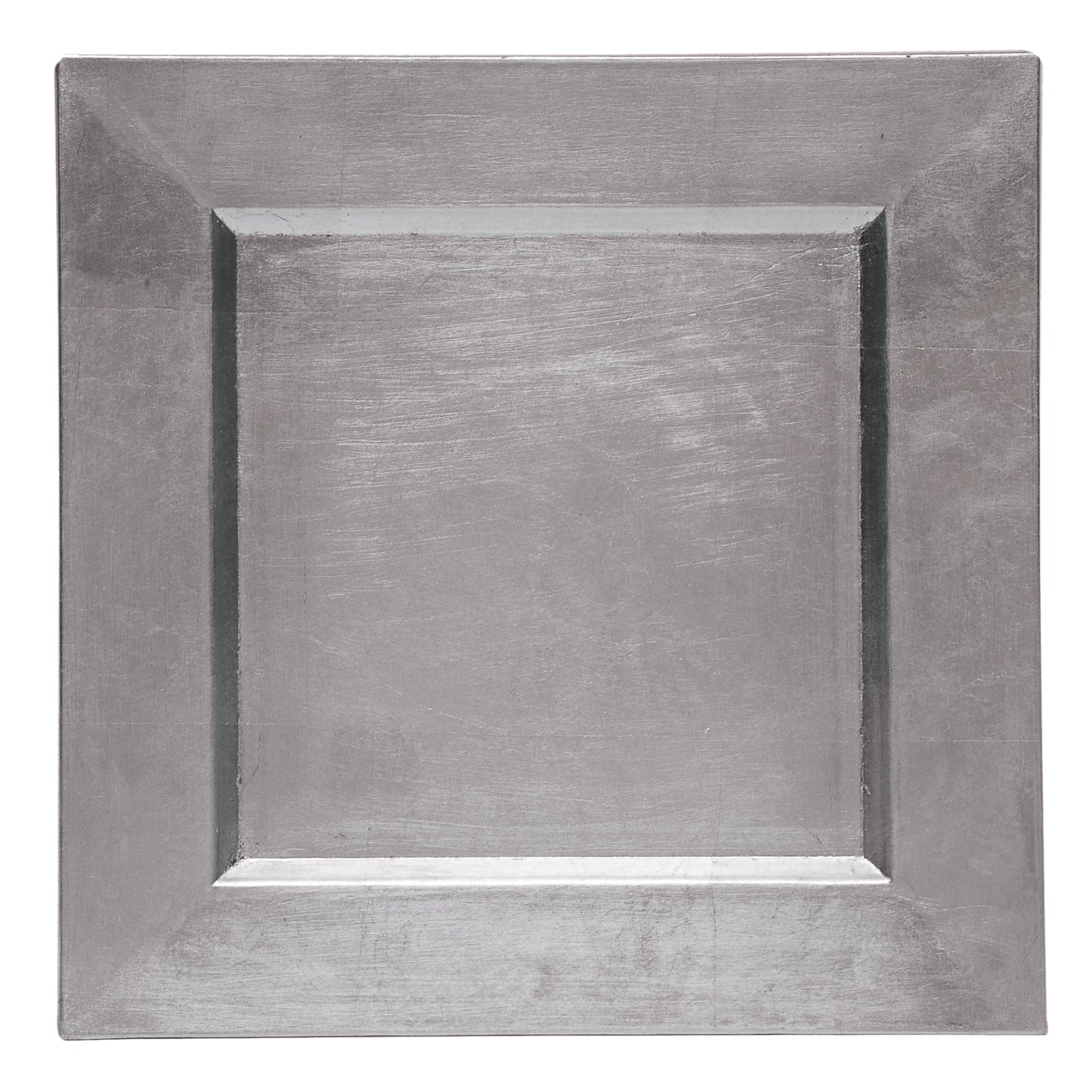 Square metal plate with a brushed finish on a white background