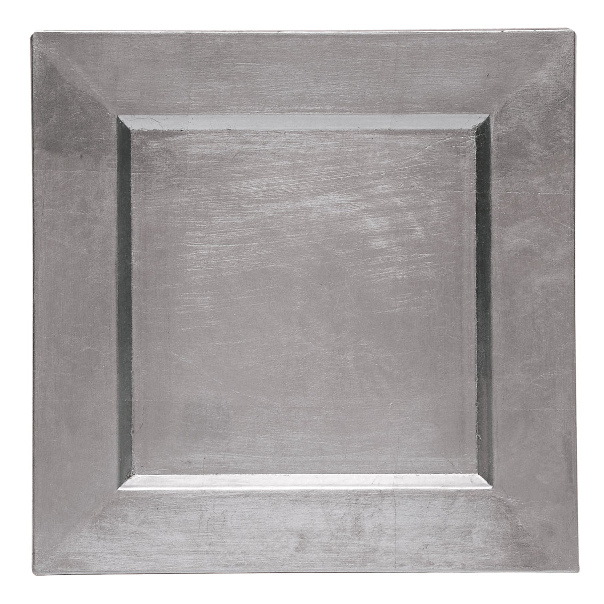 Square metal plate with a brushed finish on a white background