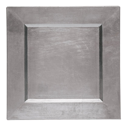 Square metal plate with a brushed finish on a white background
