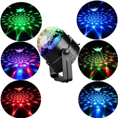 Dj disco ball with colorful light patterns on a white background