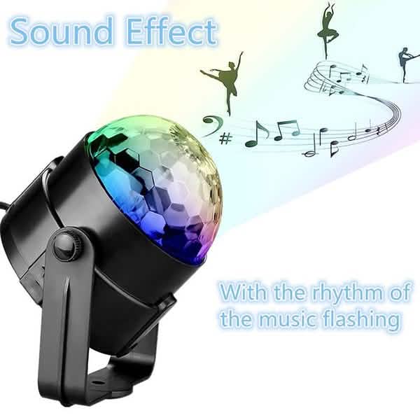 Sound effect light with colorful disco ball on a white background